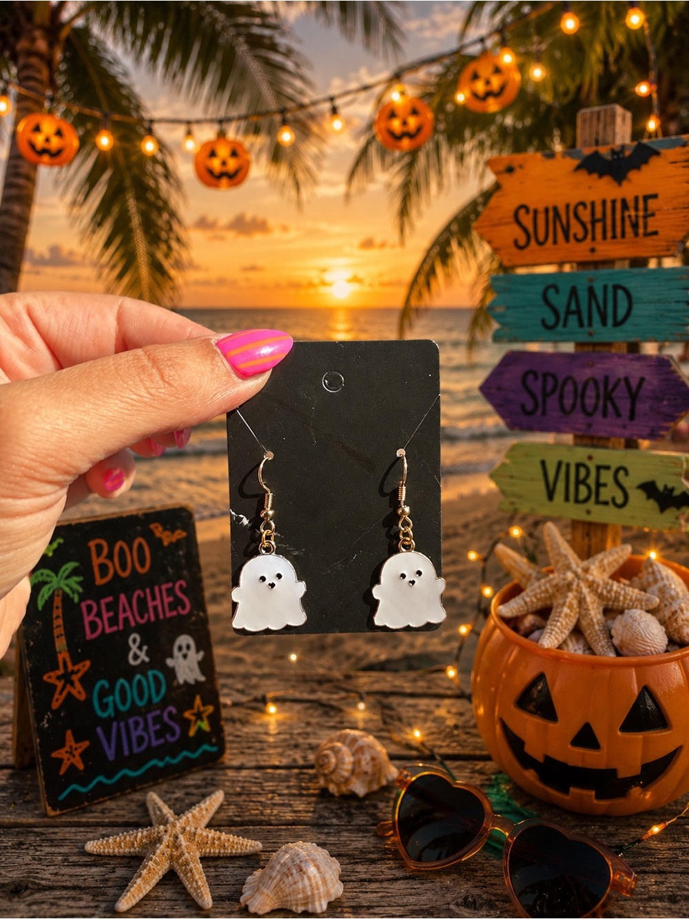 White Ghost Dangle Earrings - Cute Halloween Jewelry